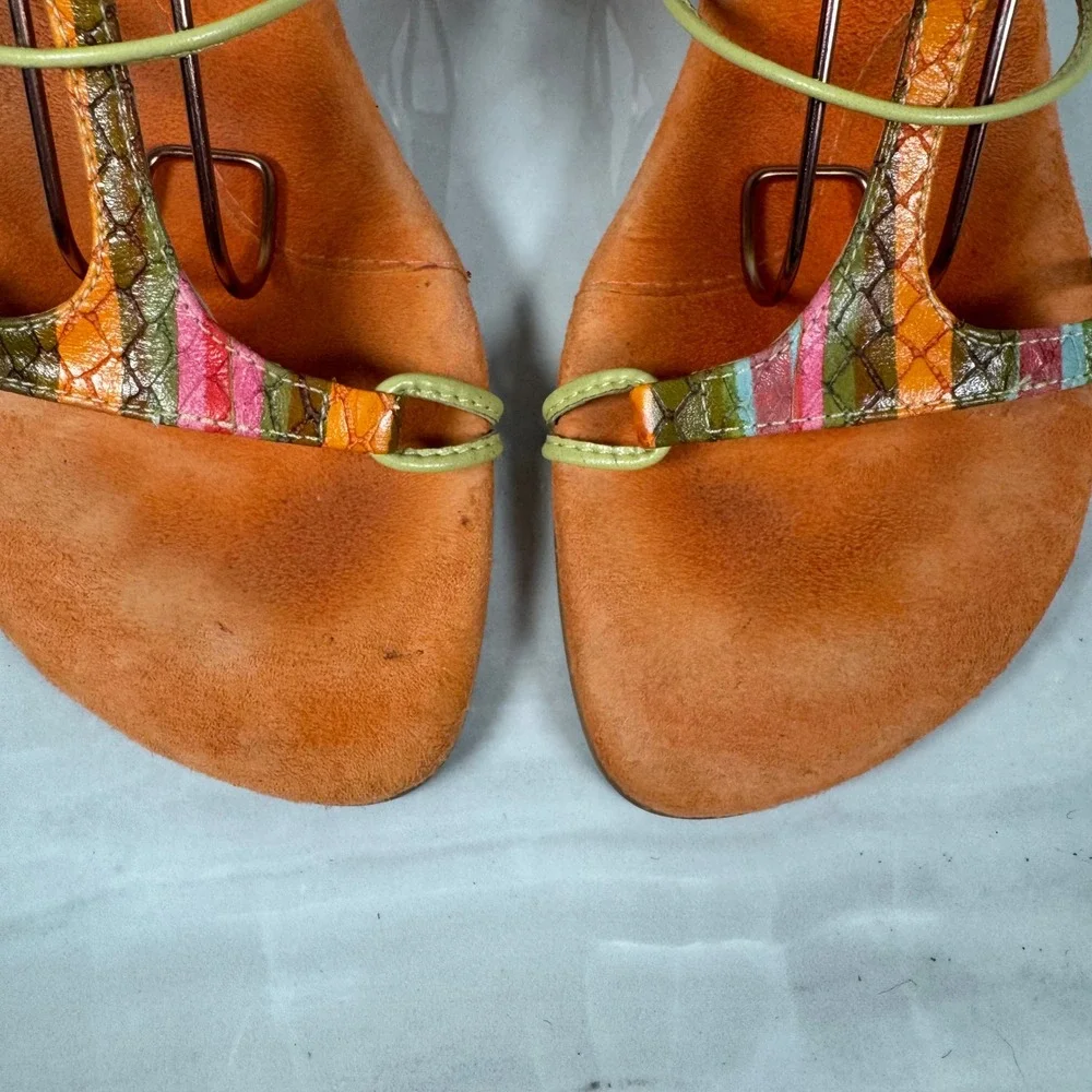 Y2K Strappy Wedge Slide‎ Sandals Funky Snakeskin Maximalist Costume Brazil 7
